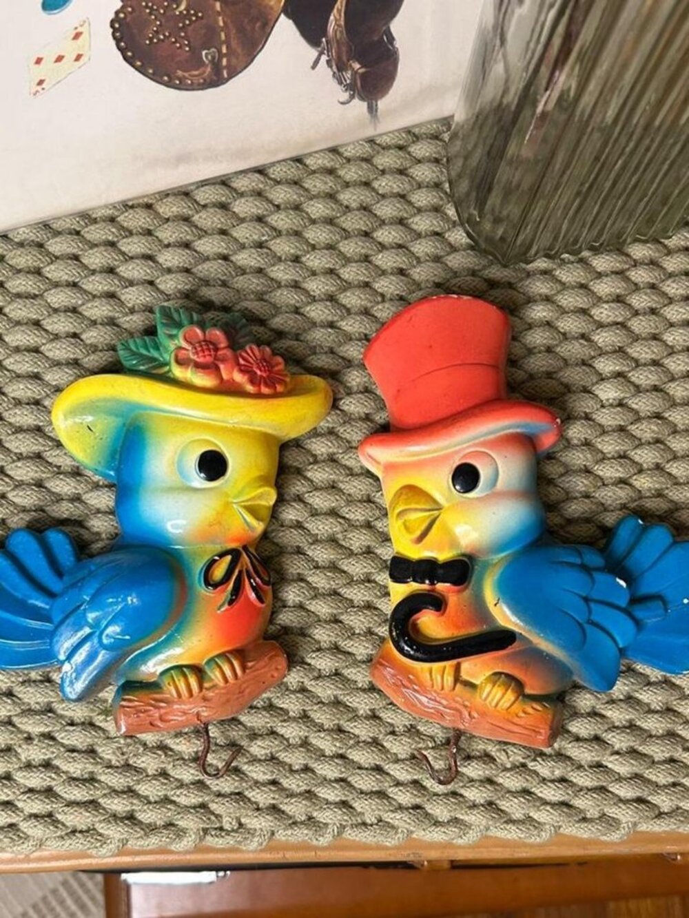 Multi-colored vintage wall art birds